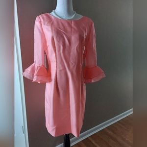 Vintage Coral Pink Sherbert bell sleeve dress L That Girl Marlo Thomas Beauty